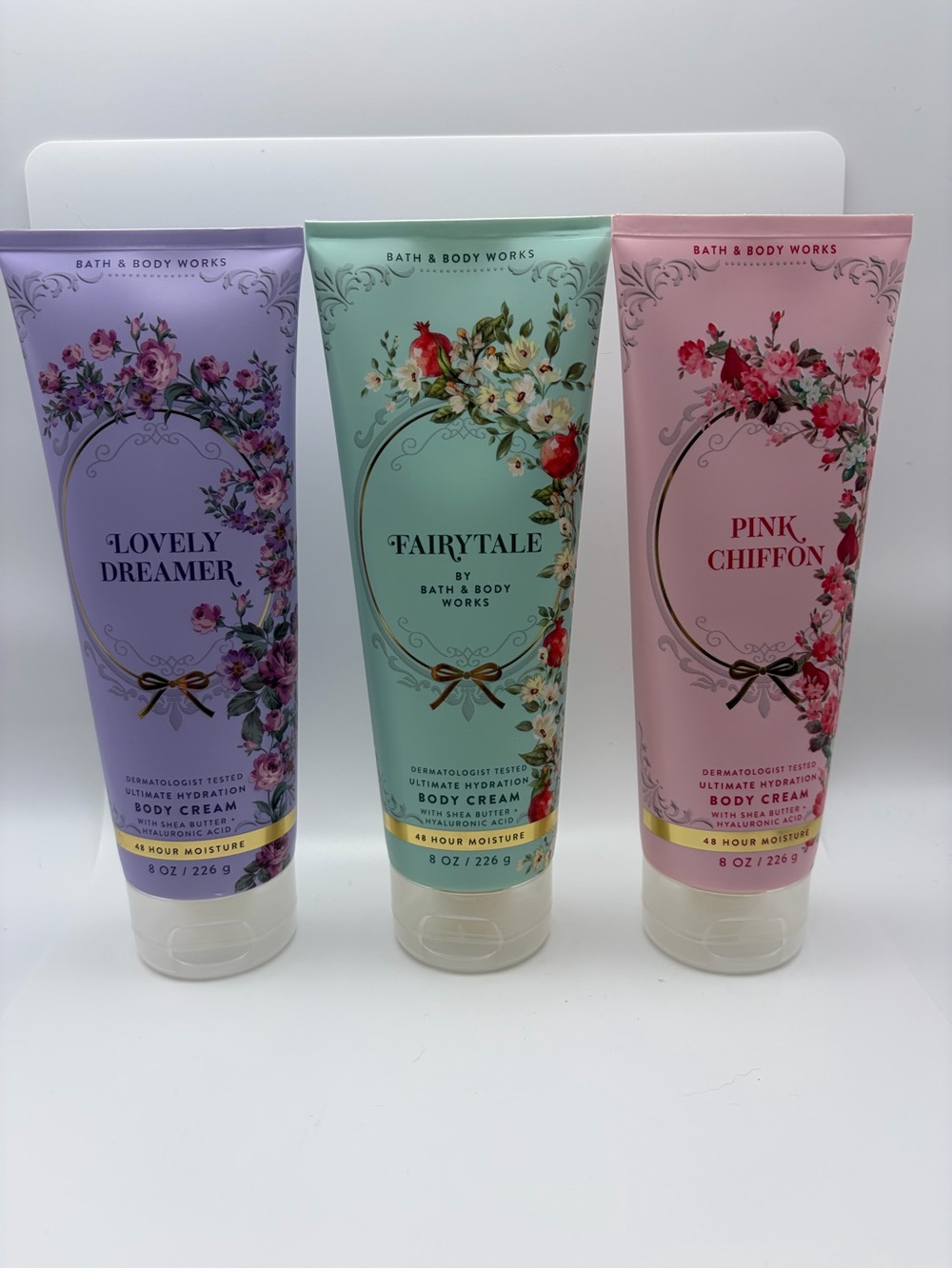 Bath & Body Works cream in Lovely Dreamer, Fairytale, and Pink Chiffon